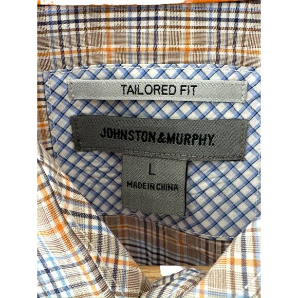 Johnston & Murphy Tailored Fit Orange Plaid Button-Up Long Sleeve Shirt Sz Large - Picture 5 of 5